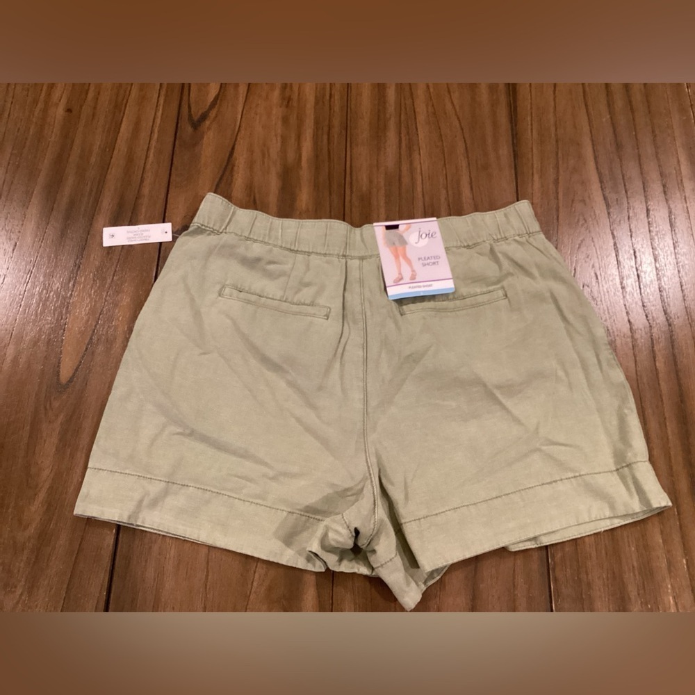 Joie sage green linen pleated high rise shorts nwt size large new faded cactus